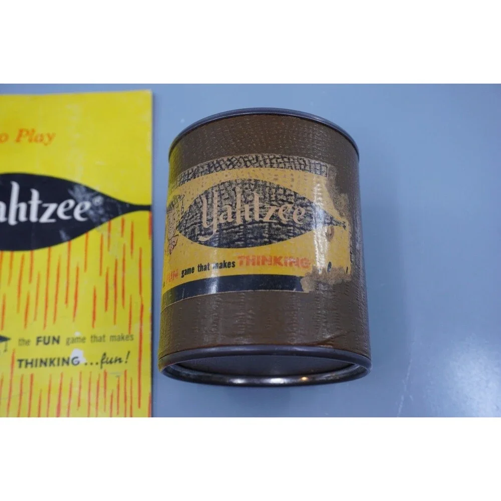Vintage Yahtzee E. S. Lowe 1961 Game Parts Dice Cup and How To Play Guide